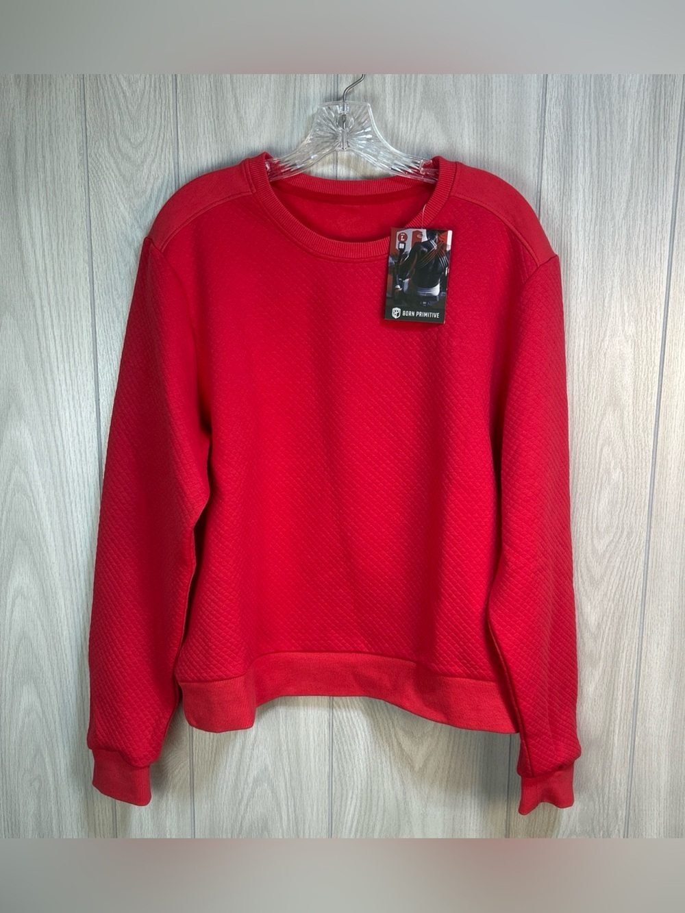 Born Primitive Waffle Sweatshirt Womens Crewneck (Lava) Quilted Large NWT